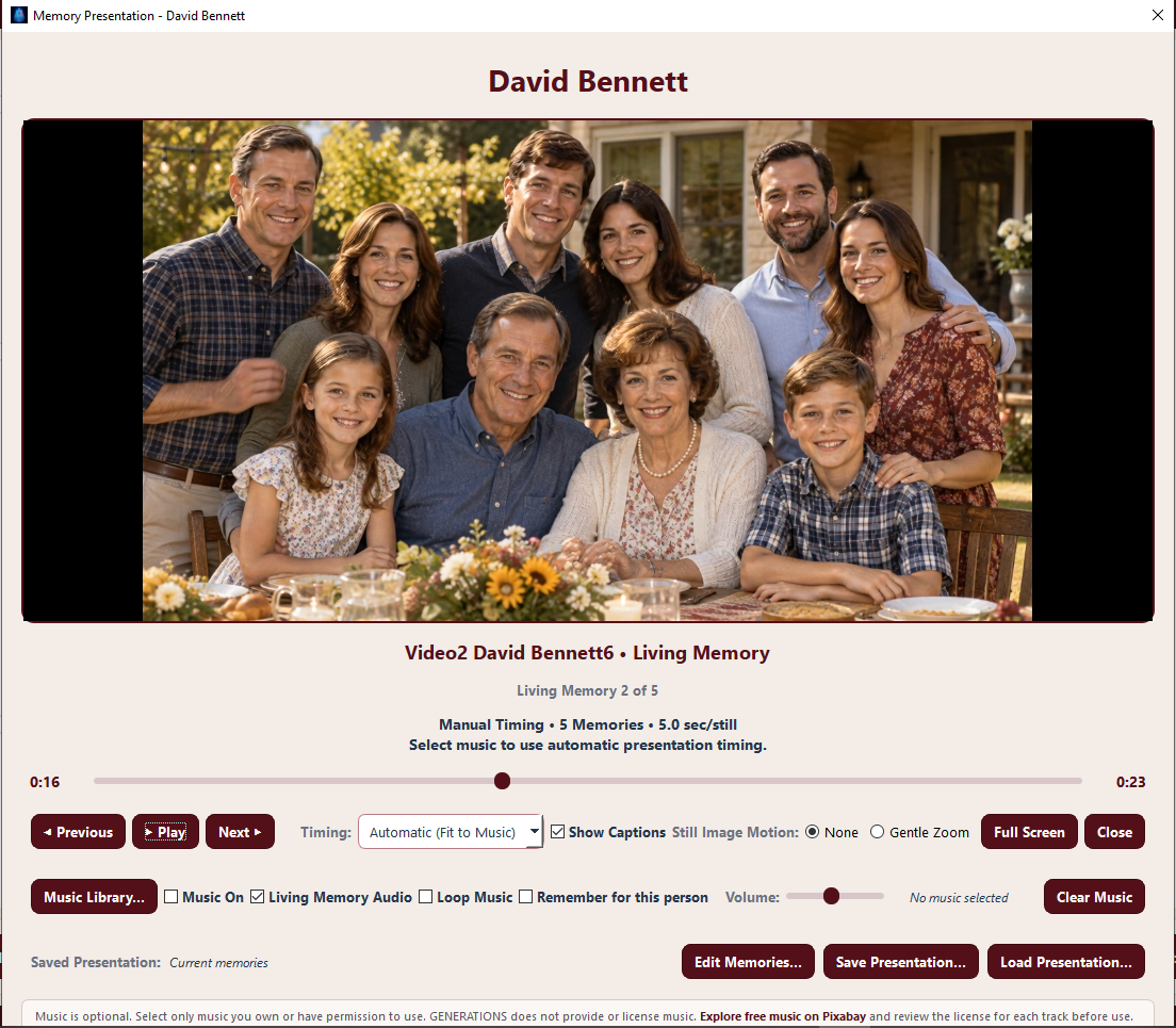 David Bennett Memory Presentation in GENERATIONS